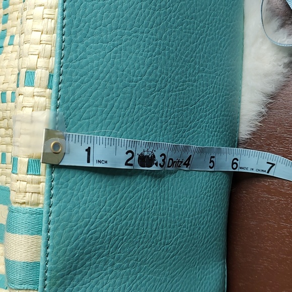 Vintage Tommy Hilfiger Straw & Cloth Handbag Turquoise Blue and Soft Tan - Picture 16 of 16